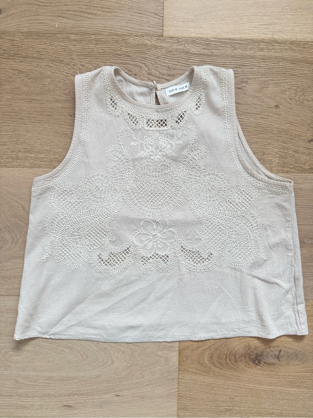 Lace-Embellished Cream Tank Top